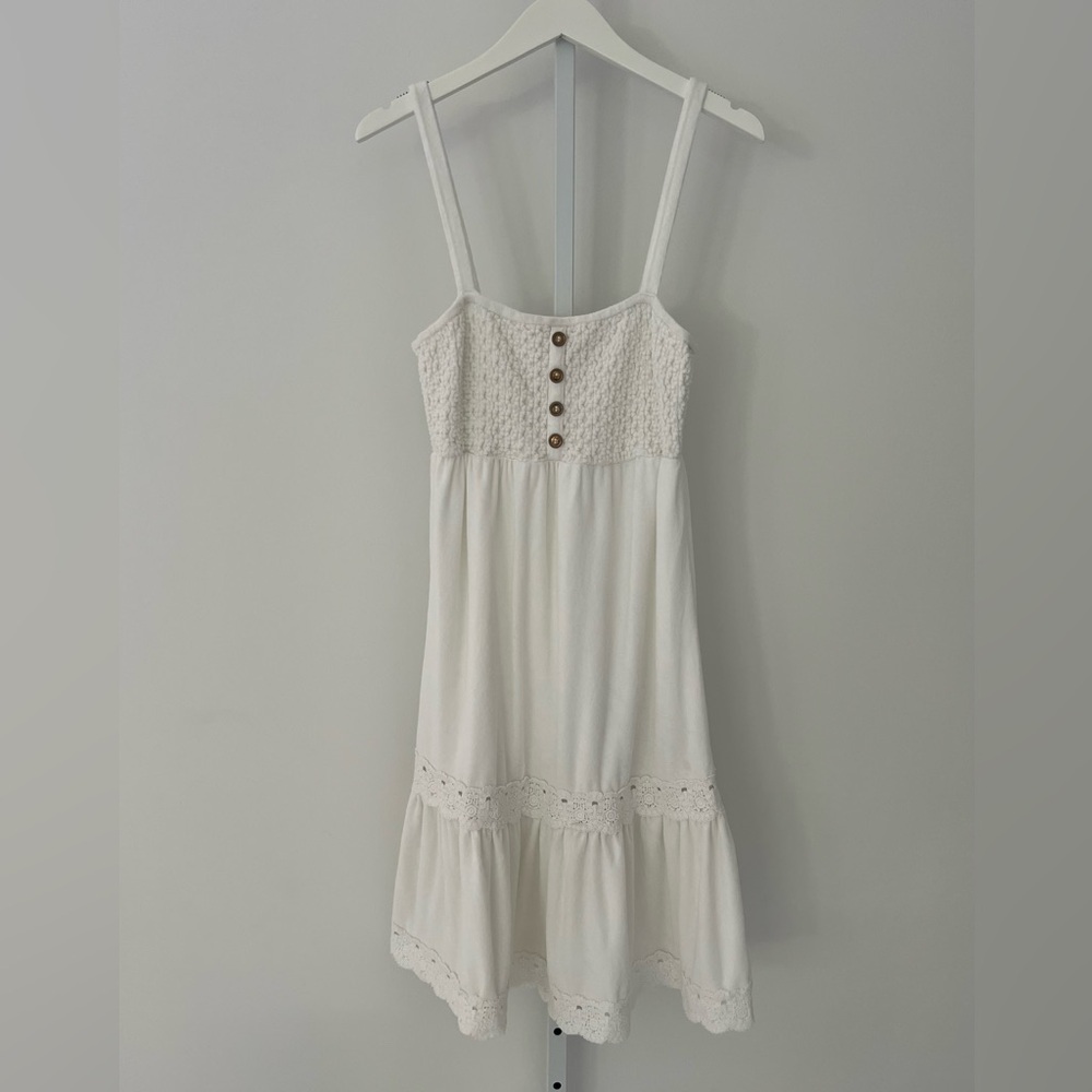 JUICY WHITE FLORAL VELOUR TERRY & LACE SUNDRESS SIZE SMALL